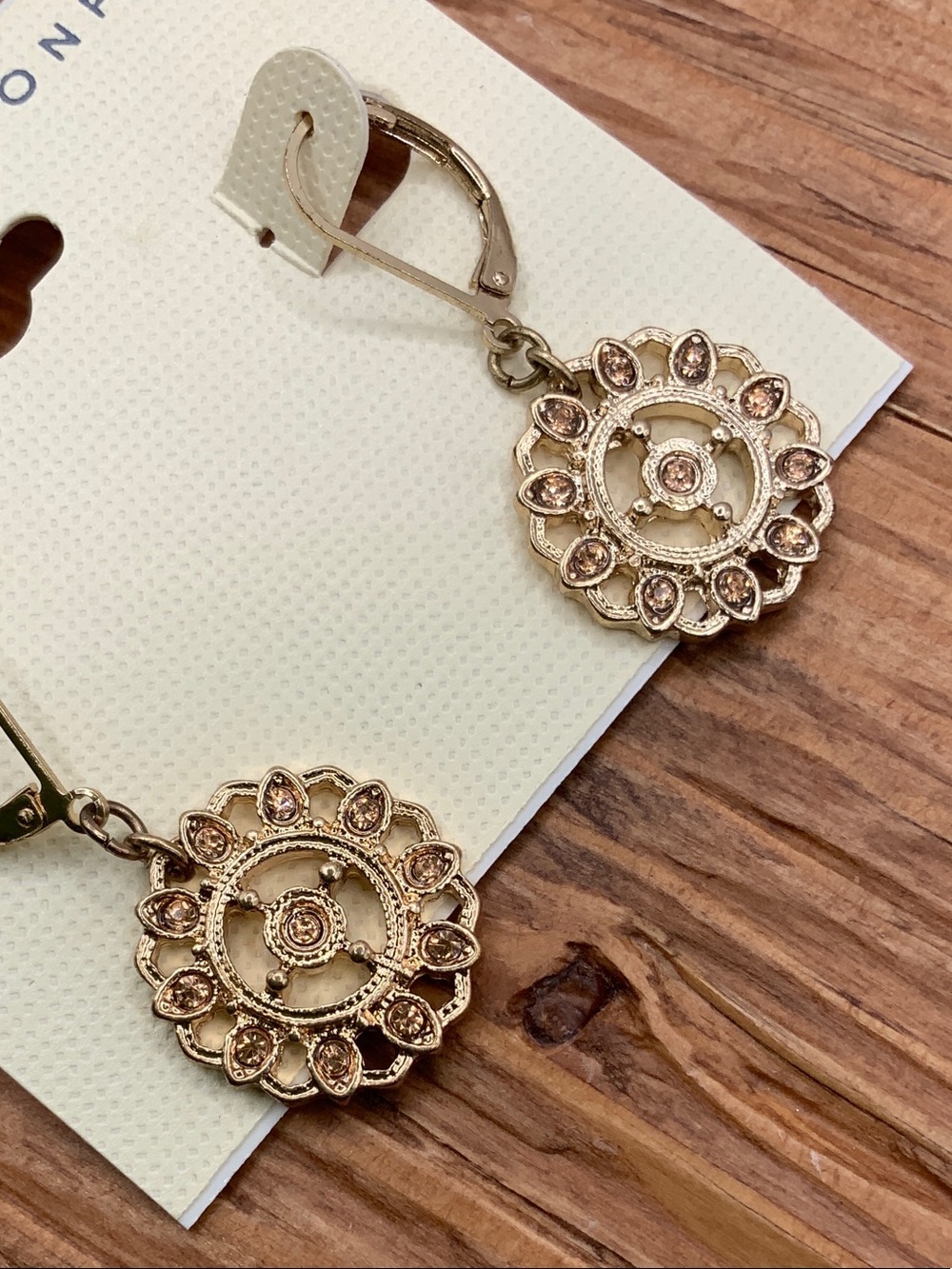 LC Lauren Conrad Gold-Tone Floral Filigree with Blush Crystals Drop Earrings